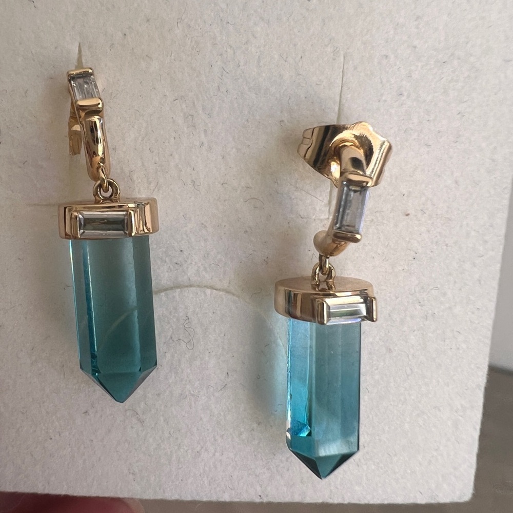 Elizabeth Stone blue and gold crystal earrings